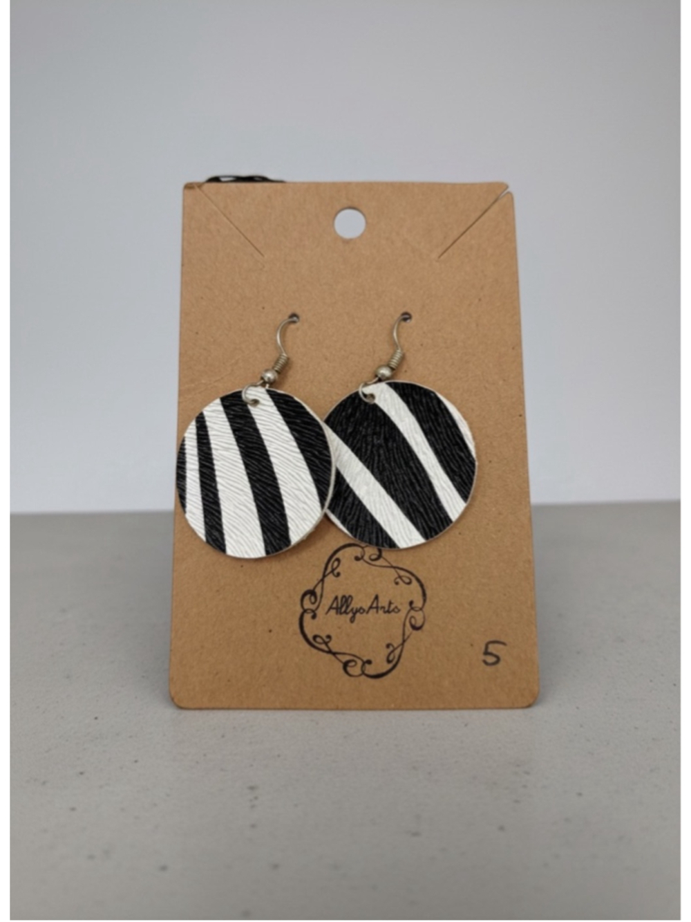 Zebra Print Circle Earrings Black White Animal Print Dangle Lightweight